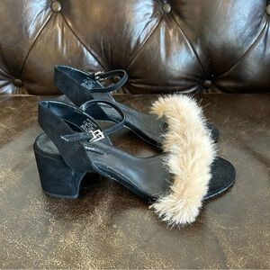 Zara Black Heels with Tan Faux Fur Strap Size 36